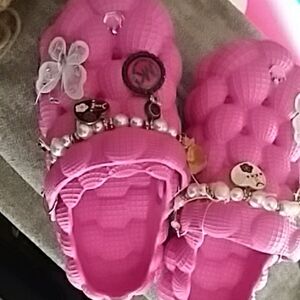 Pink Beaded Jelly Slide Sandals
